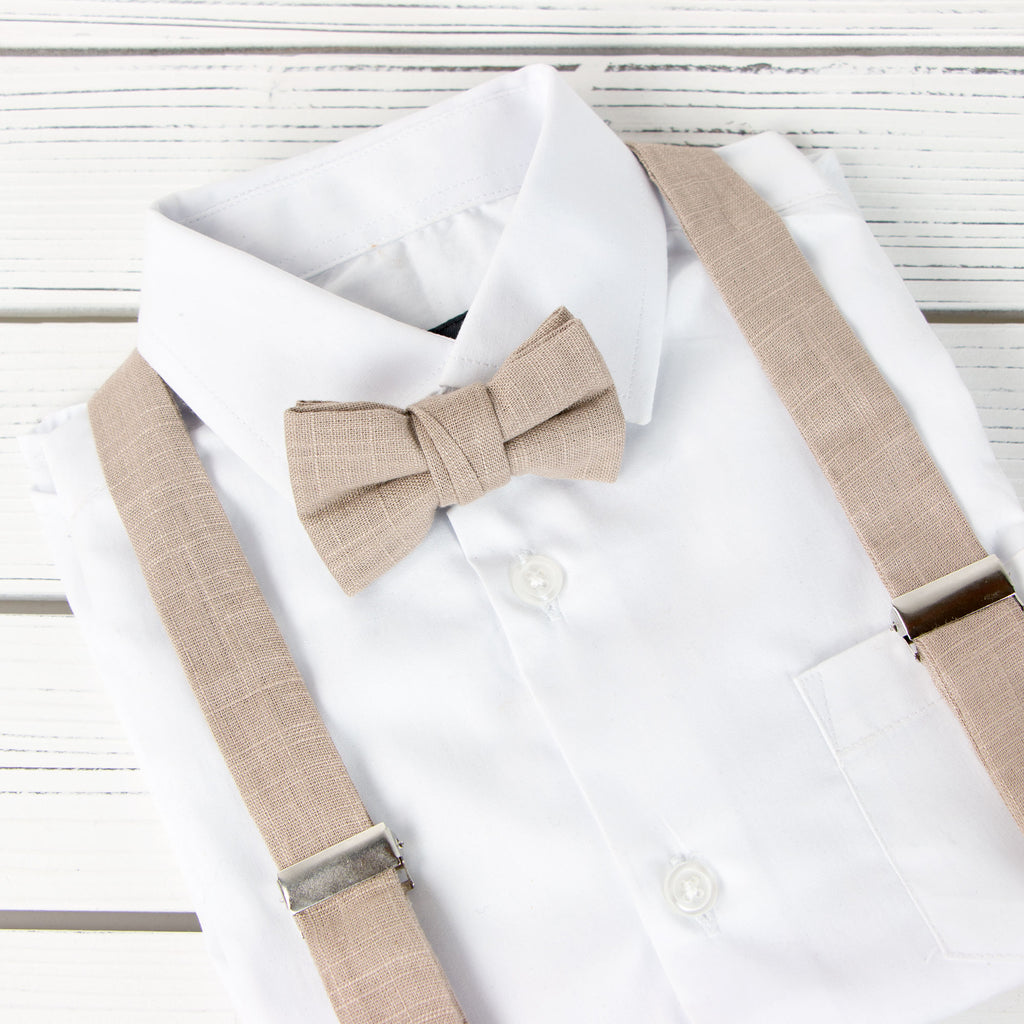 Boys' Linen Blend Suspenders and Bow Tie Set