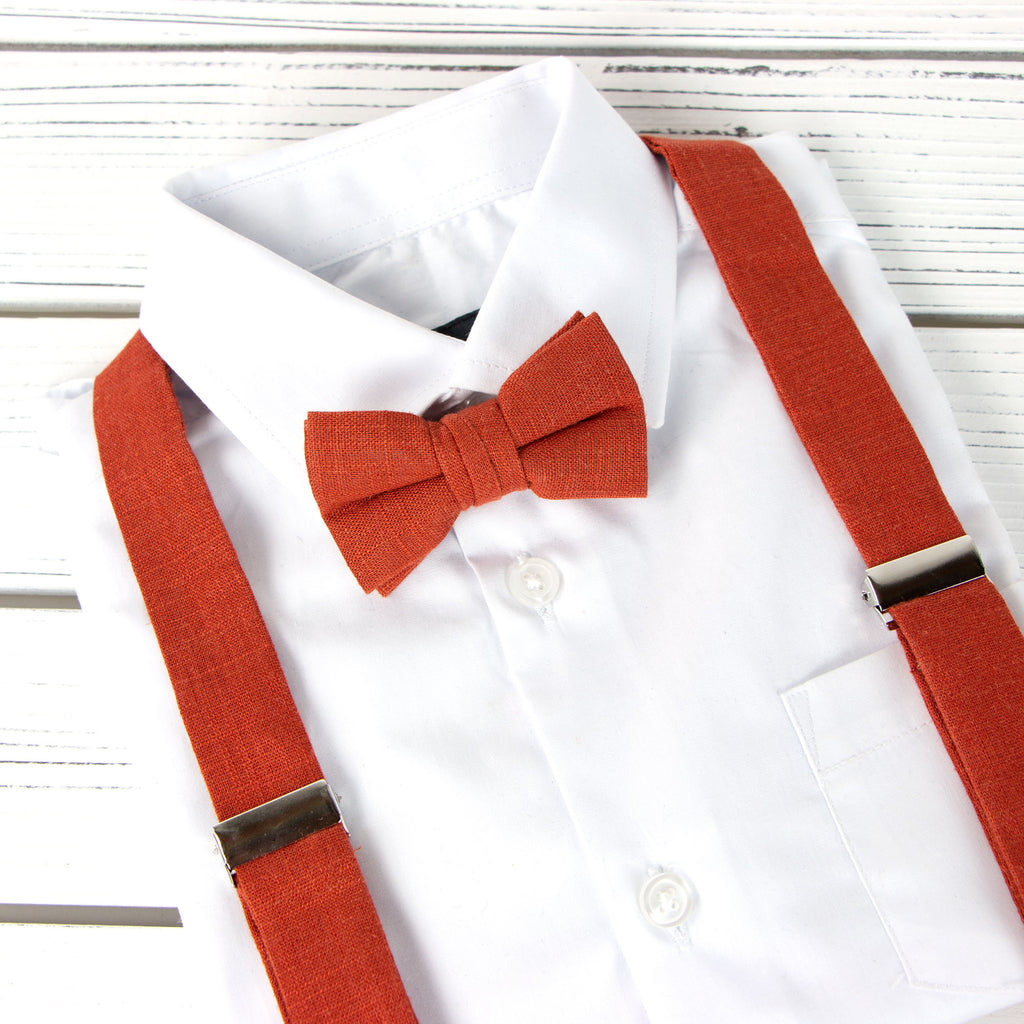 Boys' Linen Blend Suspenders and Bow Tie Set