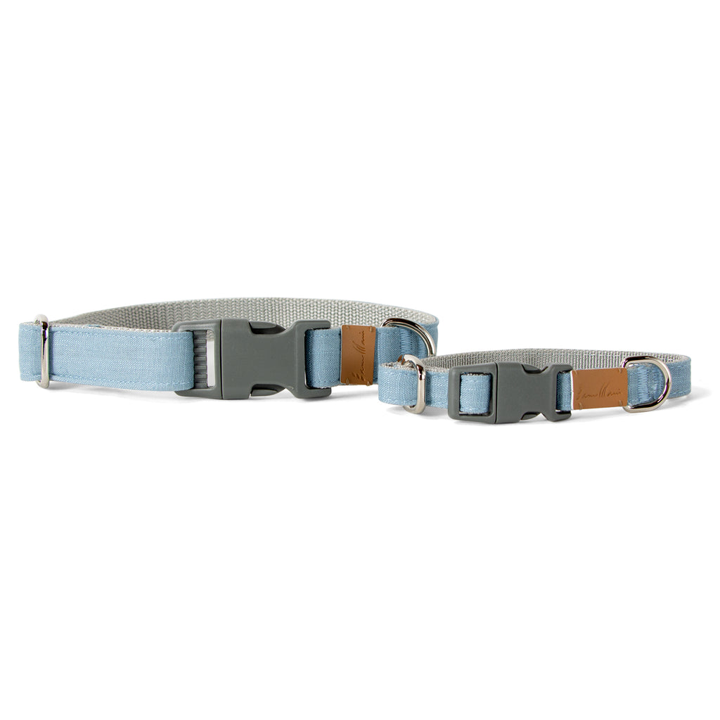 Linen Blend Dog Collar with Strong Buckle, Blue