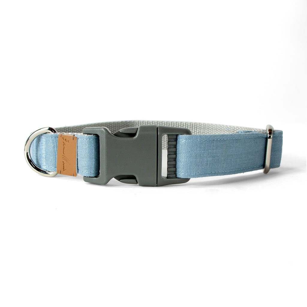 Linen Blend Dog Collar with Strong Buckle, Blue