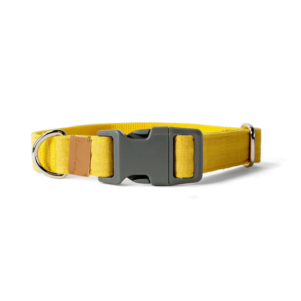 Linen Blend Dog Collar with Strong Buckle, Mustard