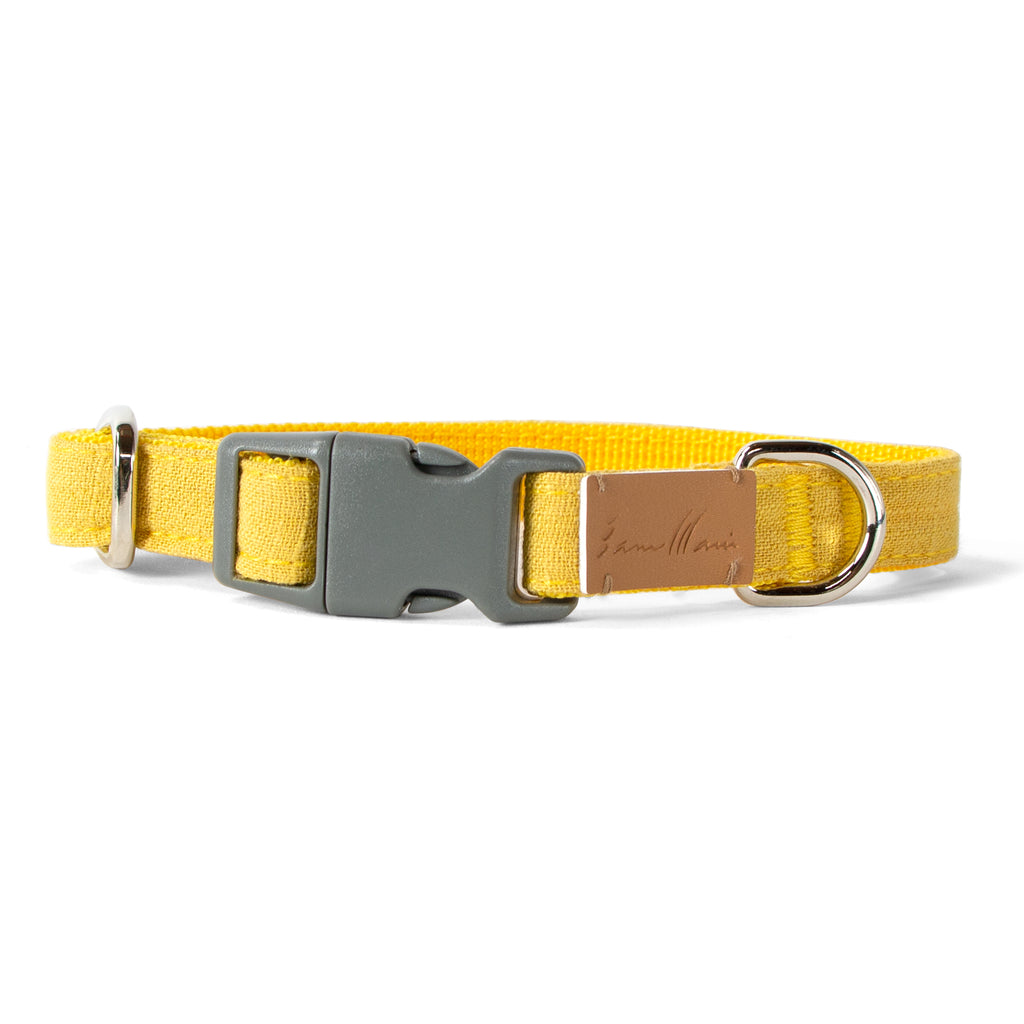 Linen Blend Dog Collar with Strong Buckle, Mustard