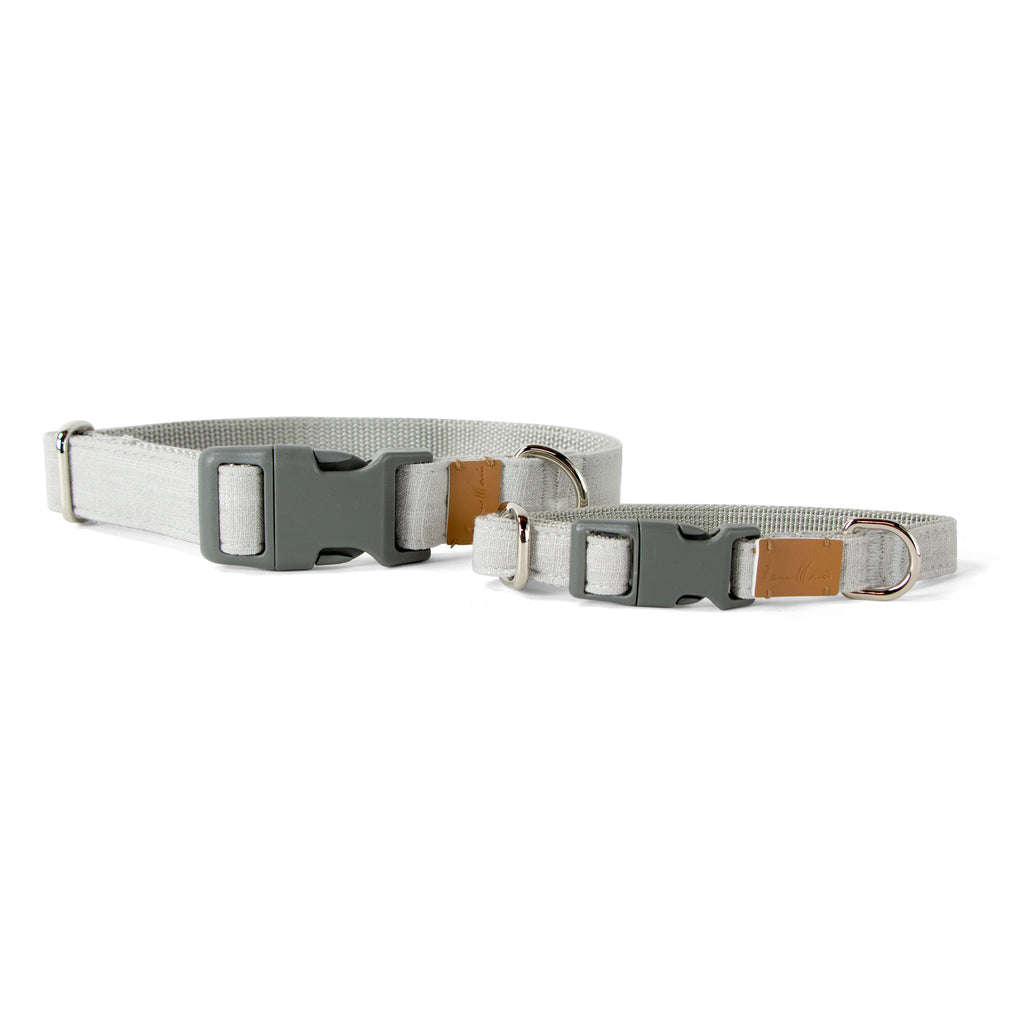 Linen Blend Dog Collar with Strong Buckle, Light Grey