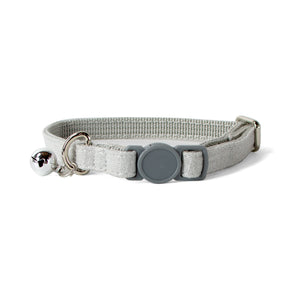 Linen Blend Adjustable Cat Collar with Breakaway Quick Release Buckle and Bell, Light Grey