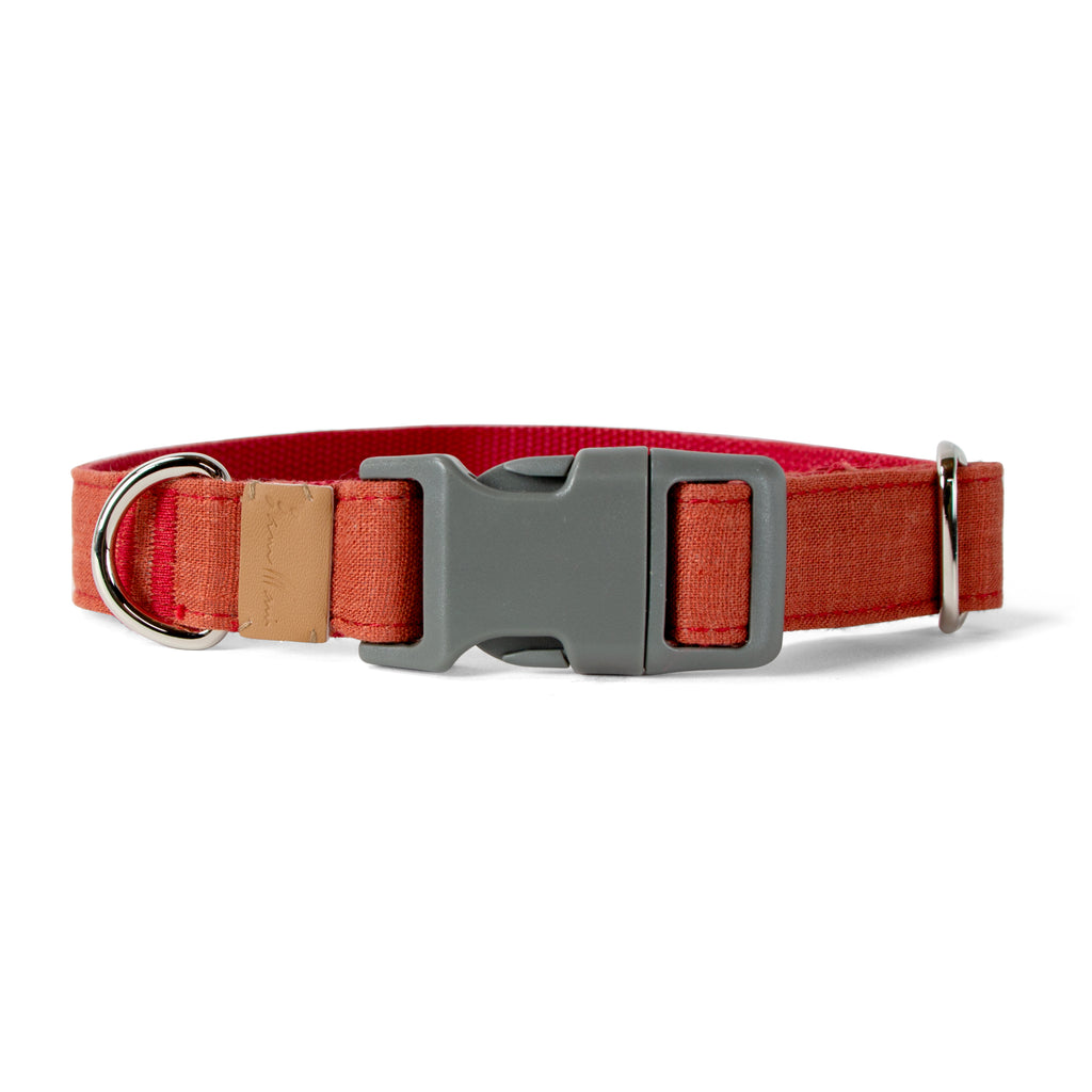 Linen Blend Dog Collar with Strong Buckle, Rust