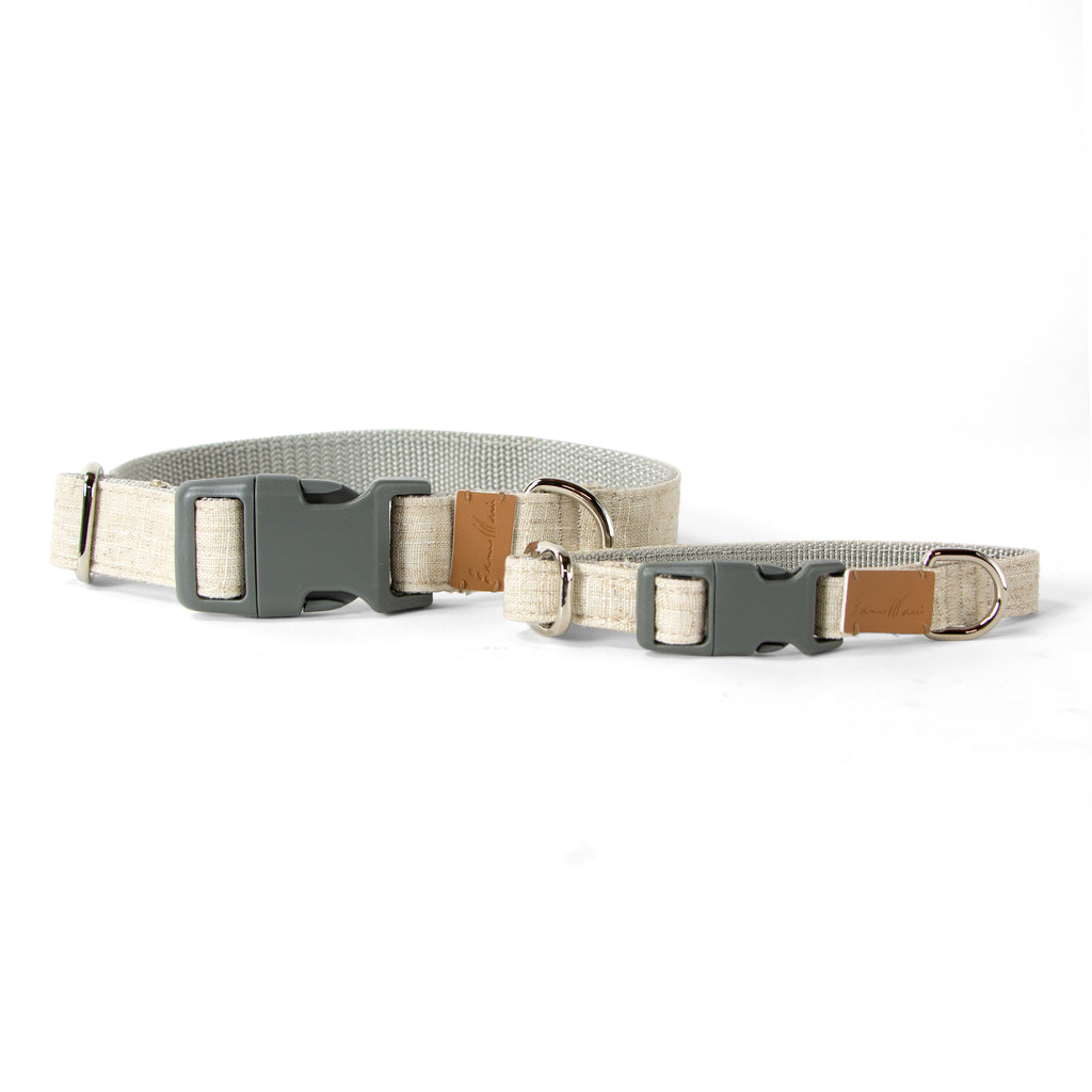 Linen Blend Dog Collar with Strong Buckle, Natural