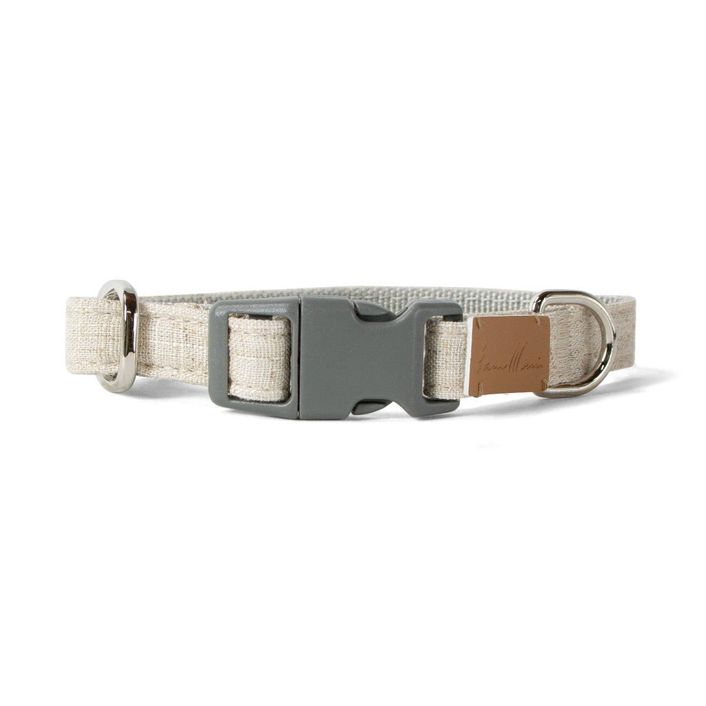Linen Blend Dog Collar with Strong Buckle, Natural