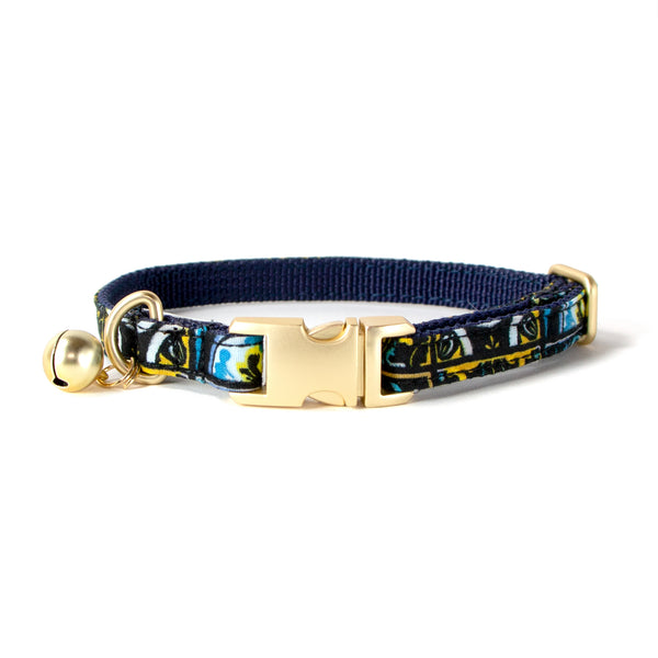 Sam & Maui Cotton Floral Dog Collar with Matt Gold Metal Buckle, 05-Blue  ,Extra Small