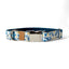 Cotton Floral Dog Collar with Shiny Chrome Silver Metal Buckle, 06-Light Blue