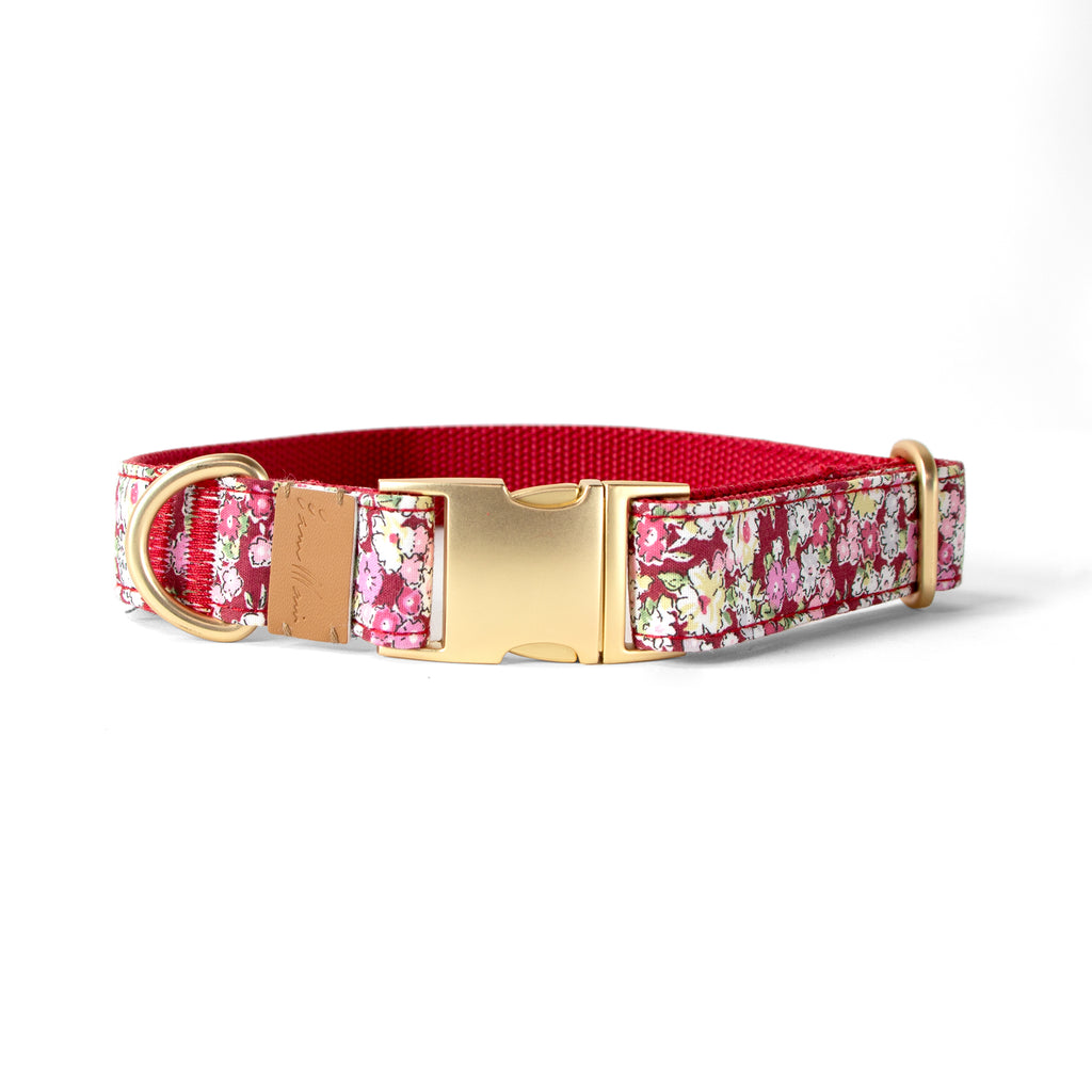 Cotton Floral Dog Collar with Matt Gold Metal Buckle, 10-Cinnamon