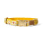 Cotton Floral Dog Collar with Matt Gold Metal Buckle, 13-Mustard