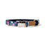 Cotton Floral Dog Collar with Shiny Chrome Silver Metal Buckle, 14-Navy