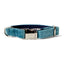 Velvet Dog Collar with Chrome Silver Metal Buckle, Teal