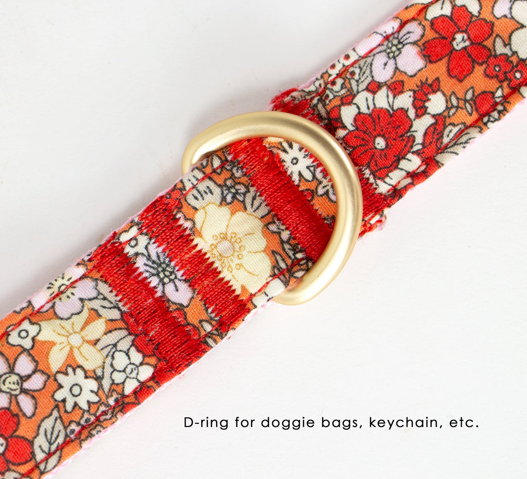 Cotton Floral Dog Leash with Matt Gold Metal Snap and D-Ring, 12-Champagne