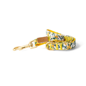 Cotton Floral Dog Leash with Matt Gold Metal Snap and D-Ring, 09-Green