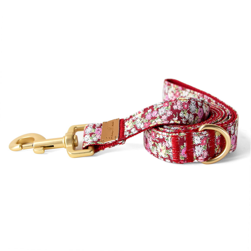 Cotton Floral Dog Leash with Matt Gold Metal Snap and D-Ring, 10-Cinnamon
