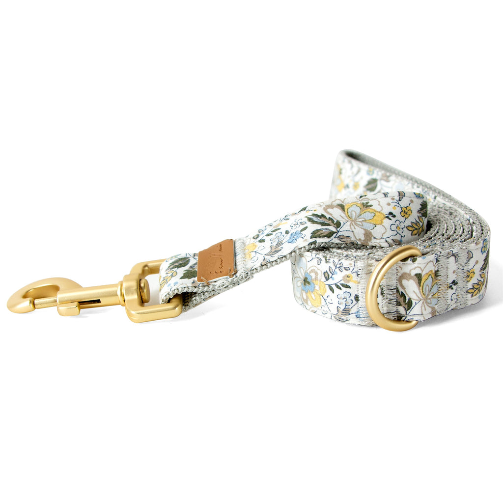 Cotton Floral Dog Leash with Matt Gold Metal Snap and D-Ring, 12-Champagne