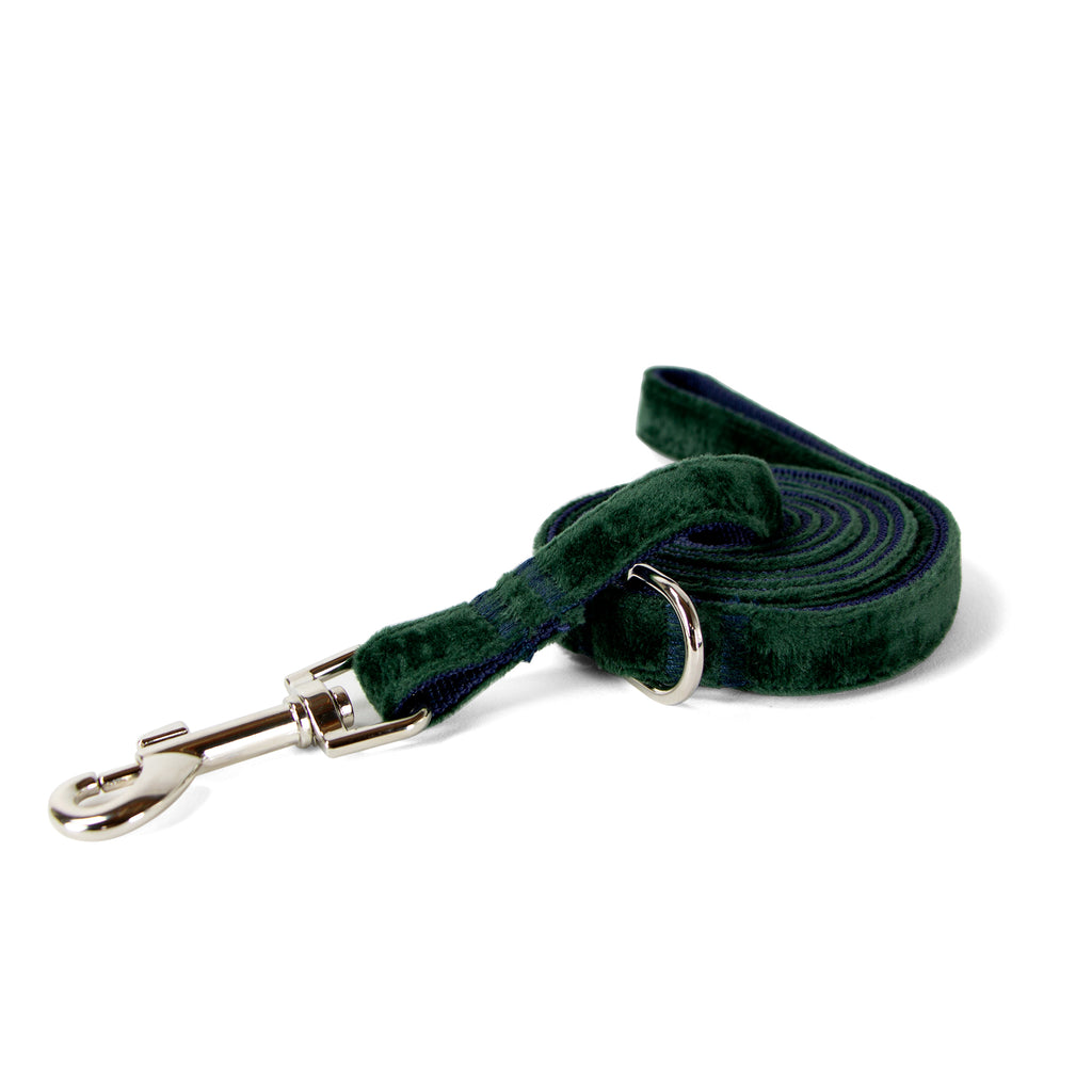 Velvet Dog Leash with Shiny Chrome Silver Metal Snap, Emerald Green