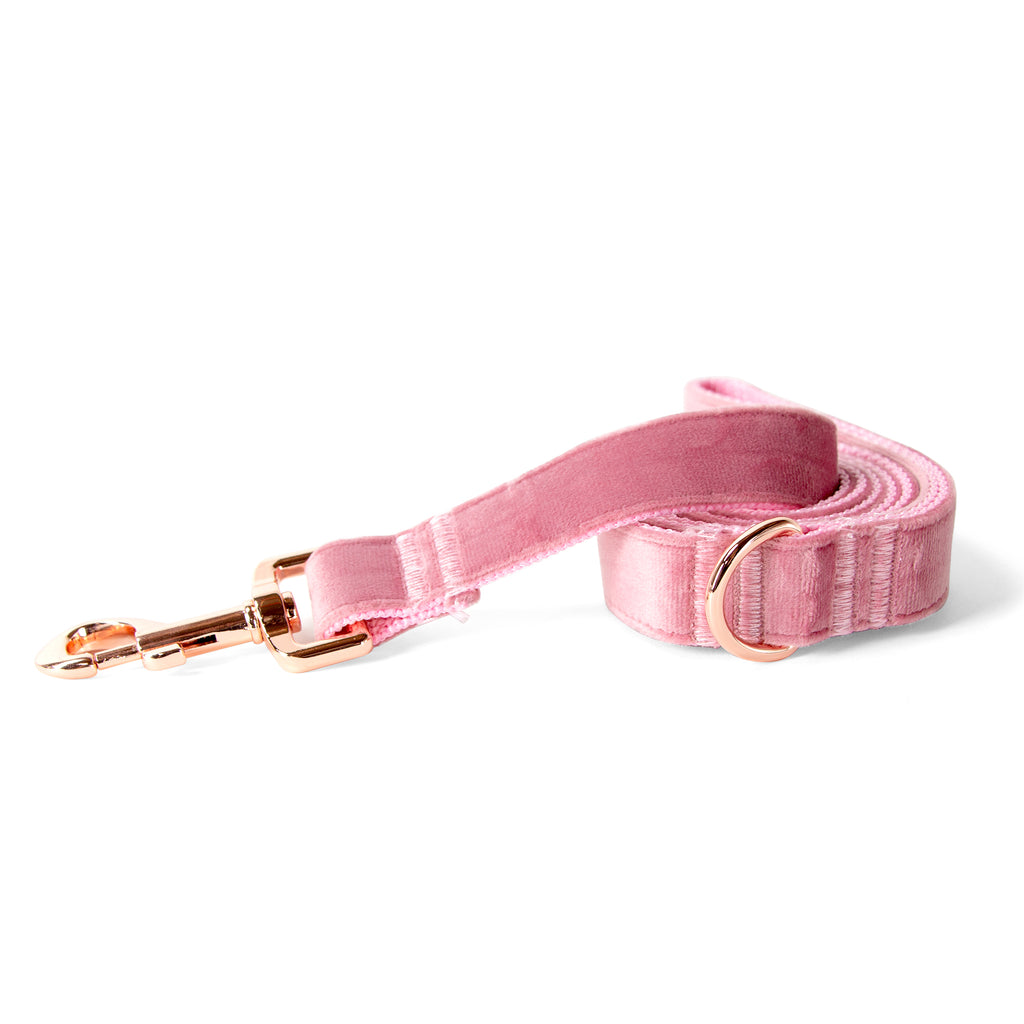 Velvet Dog Leash with Rose Gold Metal Snap, Rose Pink