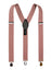 men's pink copper metallic elastic stretch suspenders with genuine leather crosspatch with subtle Spring Notion branding