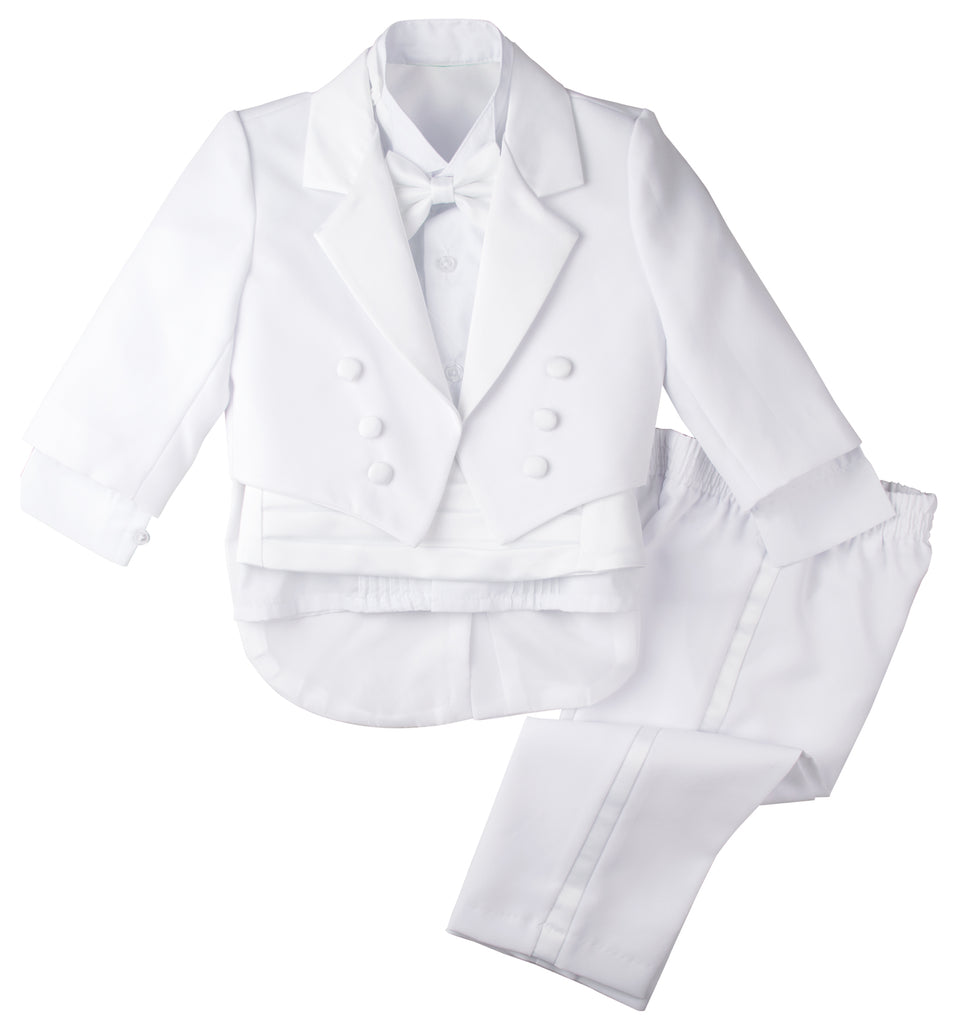 boys' white classic five-piece tuxedo tux set with tail