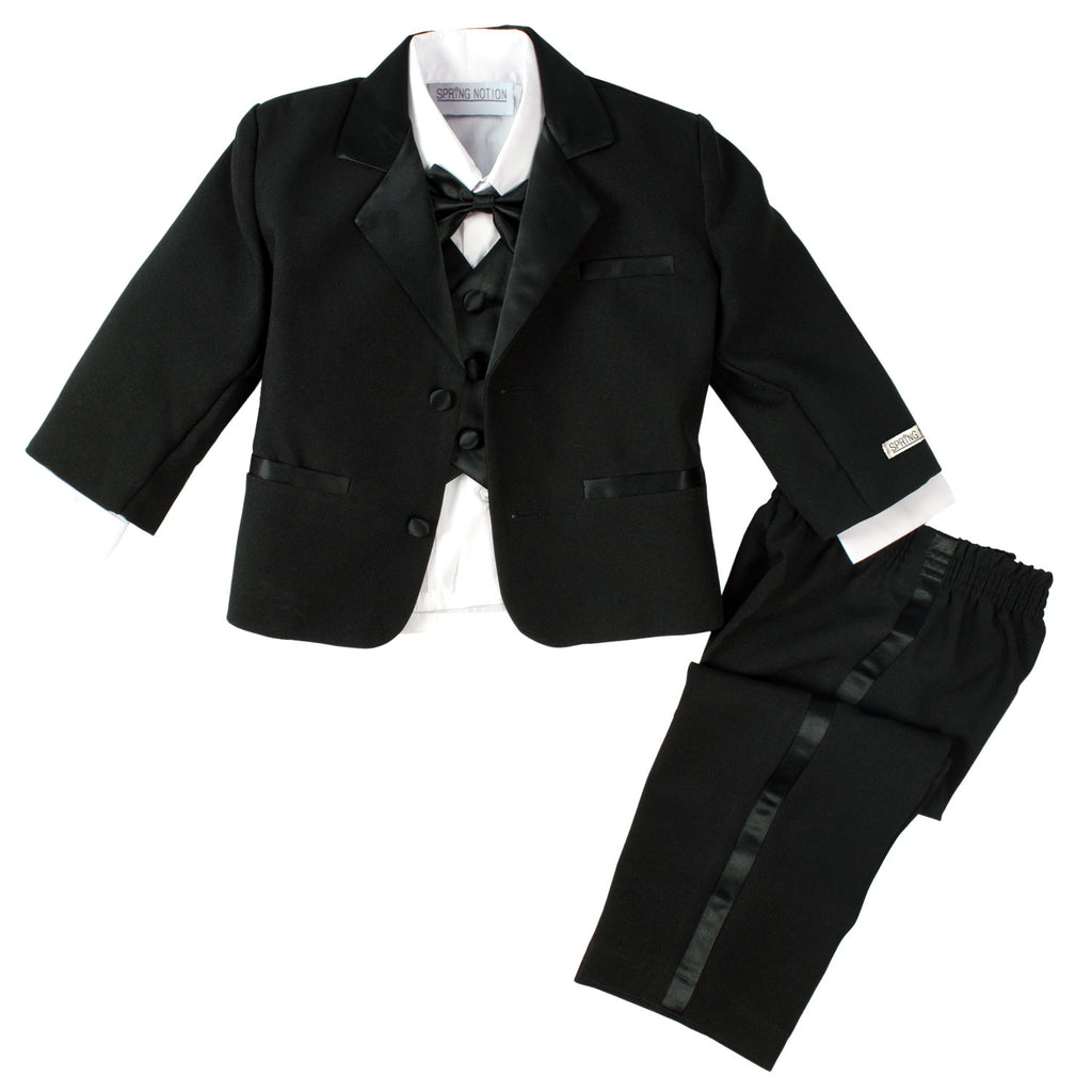 boys' black classic fit five-piece tuxedo without tail