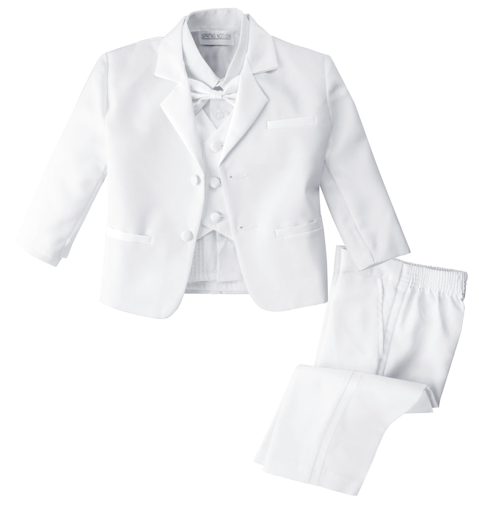 boys' white classic fit five-piece tuxedo without tail
