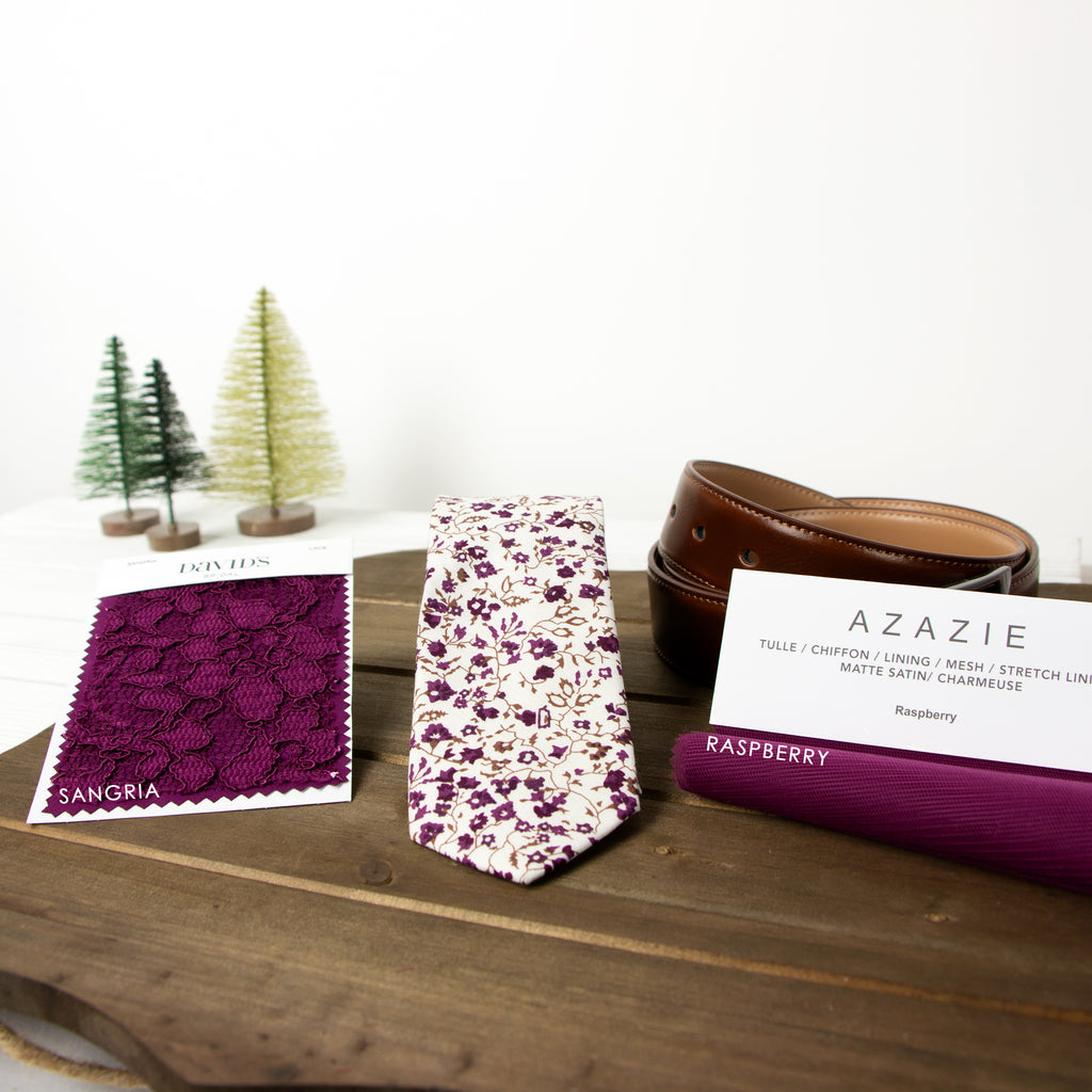 Men's Cotton Printed Floral Skinny Tie, Ivory/Red (Color F02)