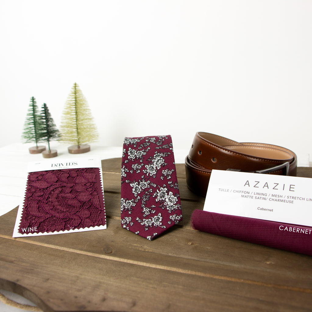 Men's Cotton Printed Floral Skinny Tie, Red/White (Color F09)