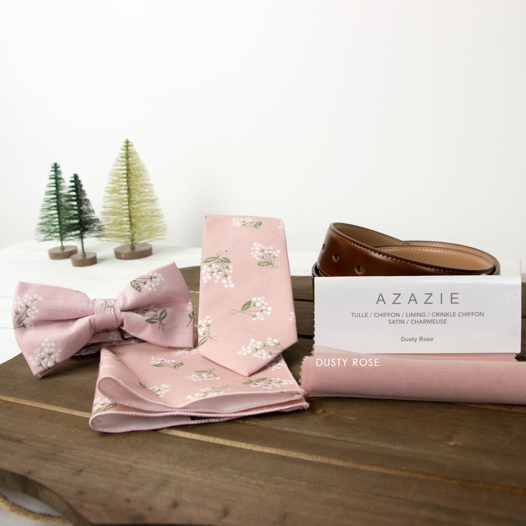 Boys' Floral Cotton Suspenders and Bow Tie Set, Blush Pink (Color F13)