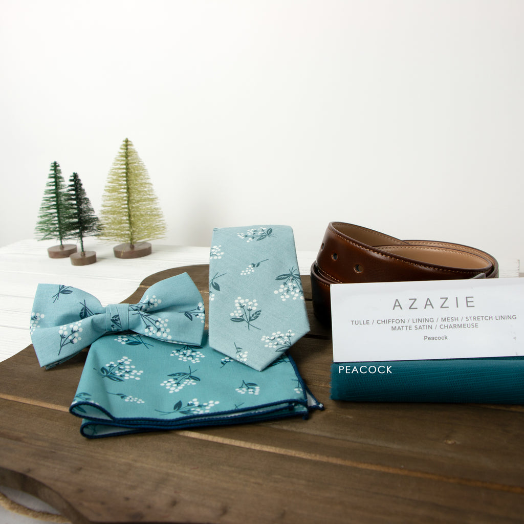 Men's Floral Cotton Suspenders and Bow Tie Set, Blue (Color F14)