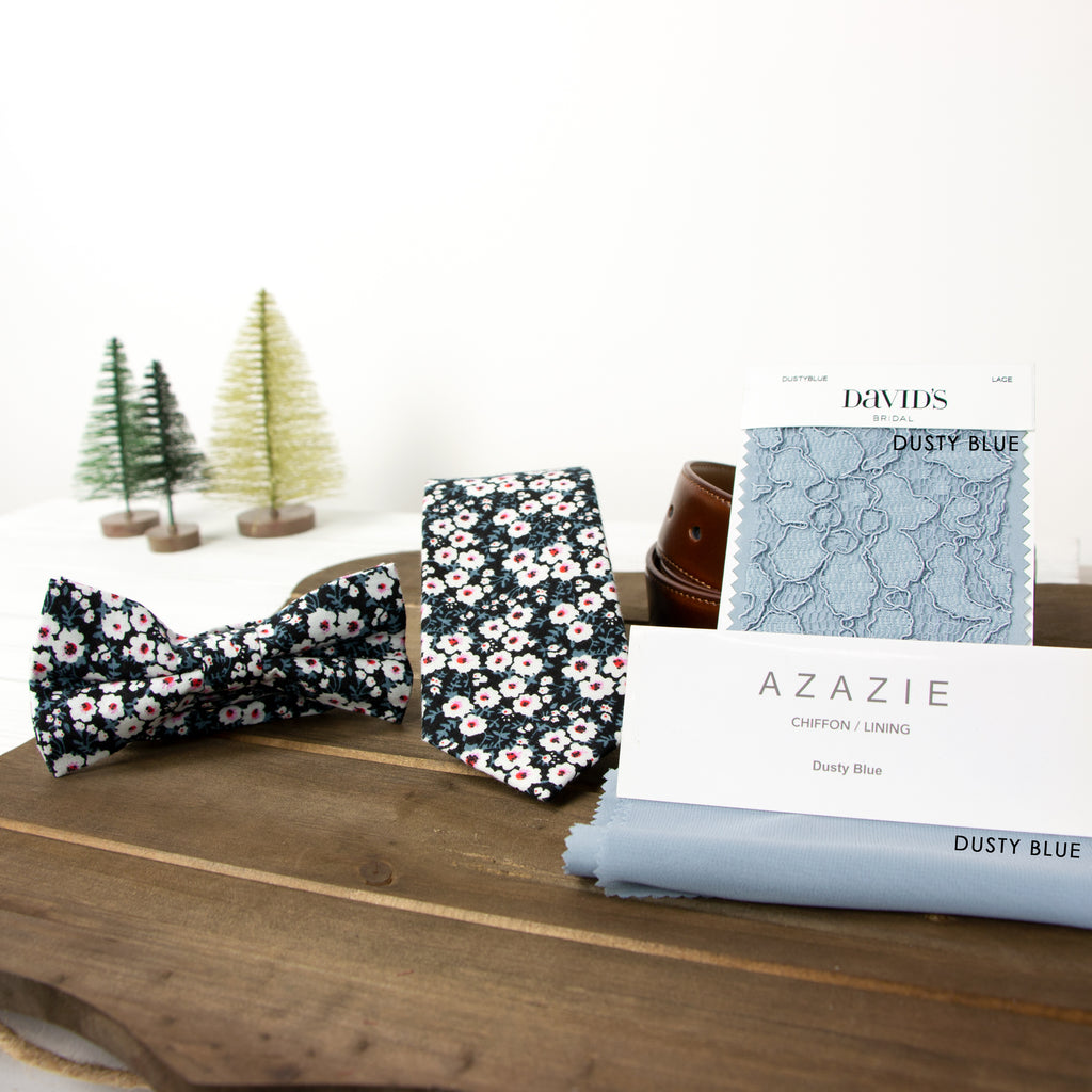 Men's Cotton Floral Print Bow Tie, Blue (Color F17)