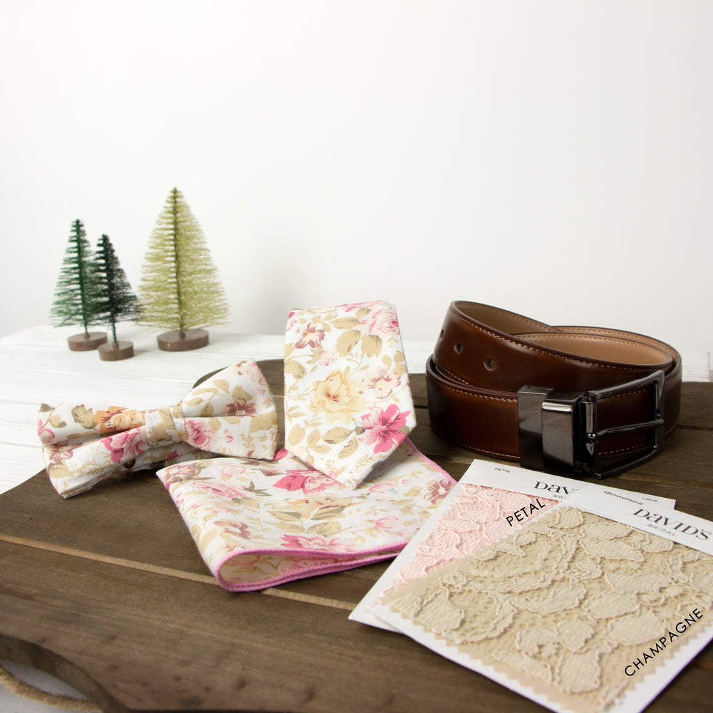 Boys' Cotton Floral Bow Tie, Peach (Color F25)