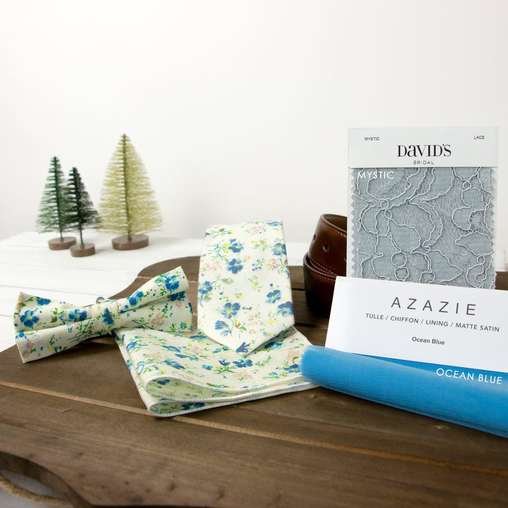 Boys' Cotton Floral Bow Tie, Light Blue (Color F26)