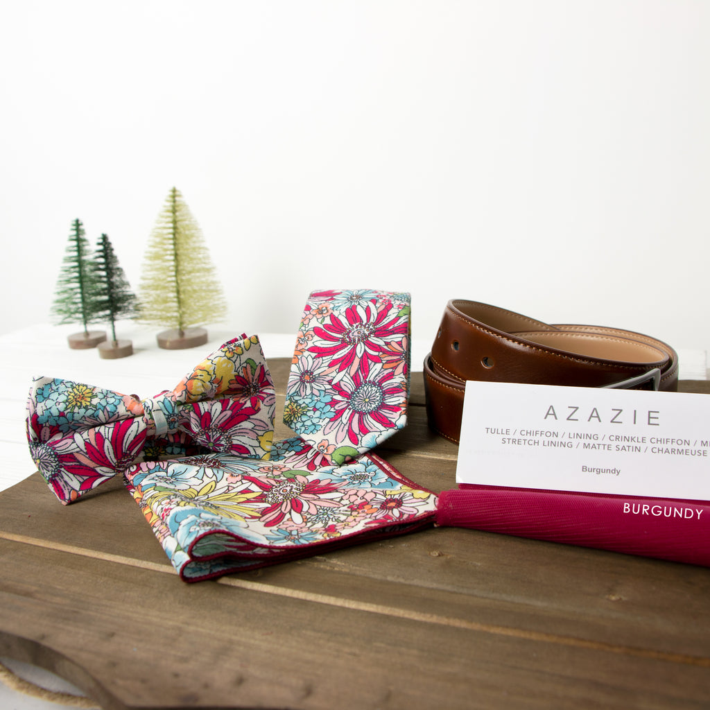 Men's Cotton Floral Print Bow Tie, Blue/Red (Color F30)