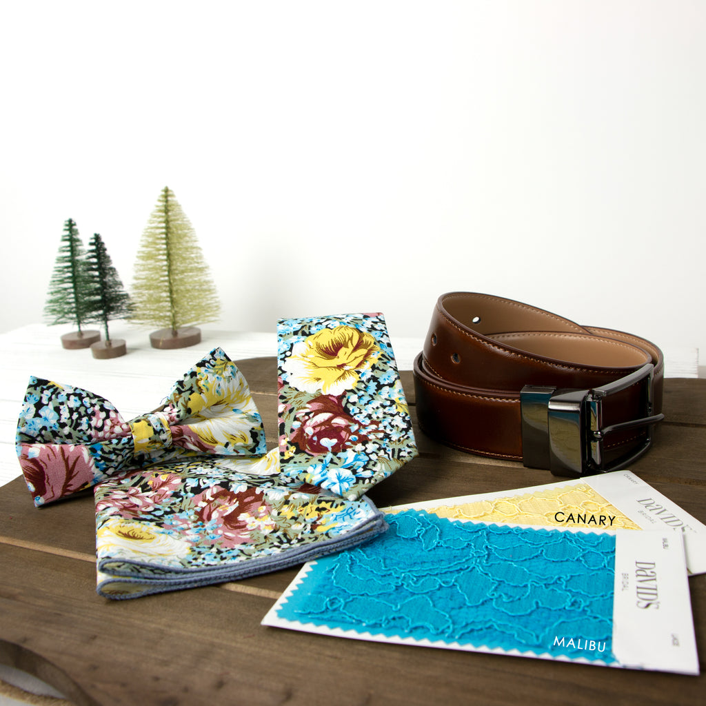 Boys' Cotton Floral Bow Tie, Black/Mauve (Color F36)