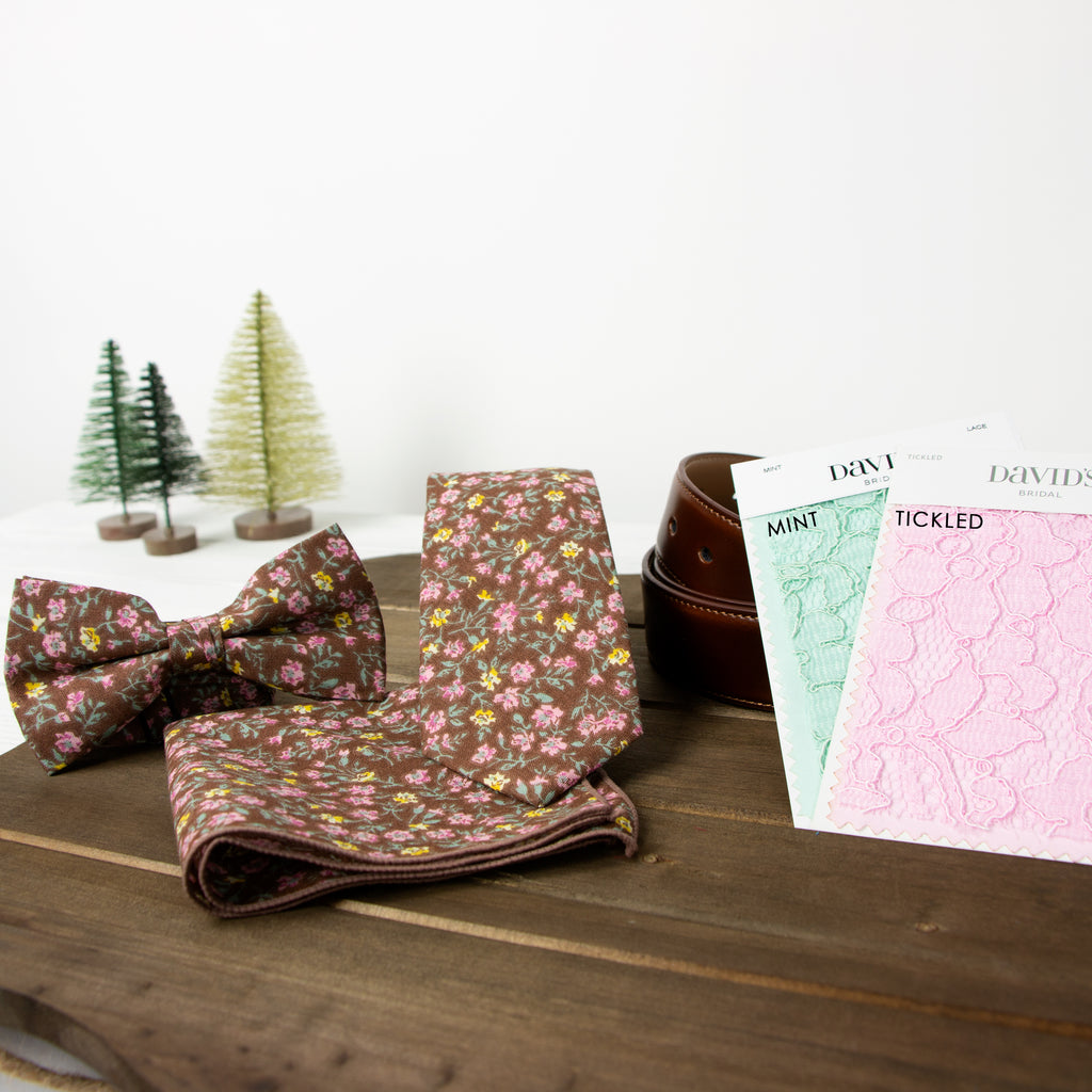 Men's Cotton Floral Print Pocket Square, Brown (Color F39)