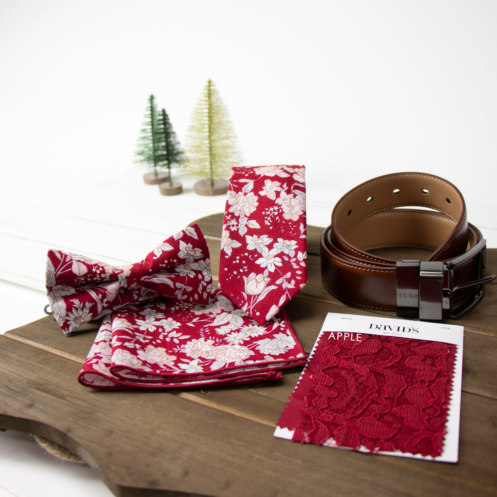 Men's Cotton Floral Print Pocket Square, Apple Red (Color F45)