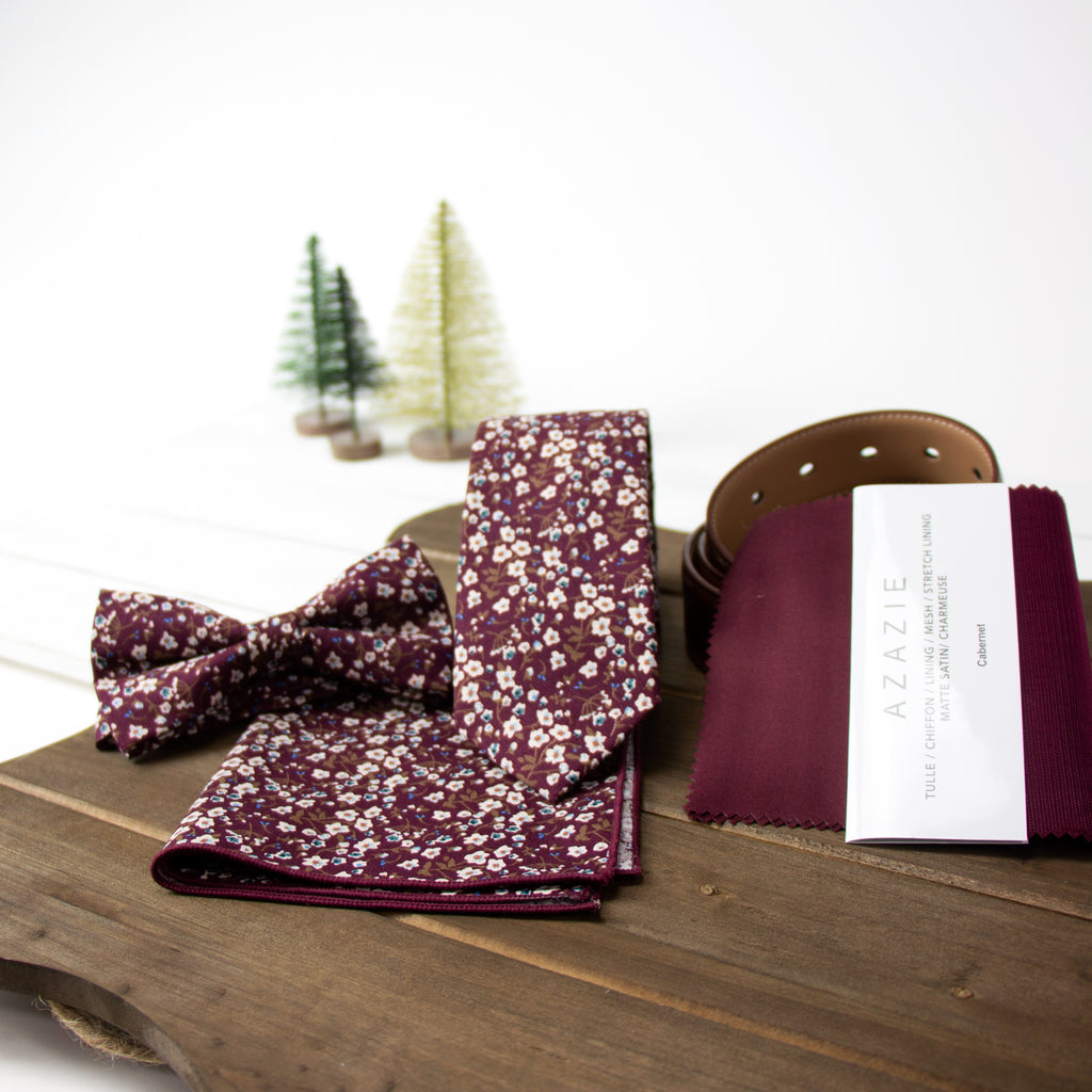 Men's Cotton Floral Print Pocket Square, Wine (Color F47)