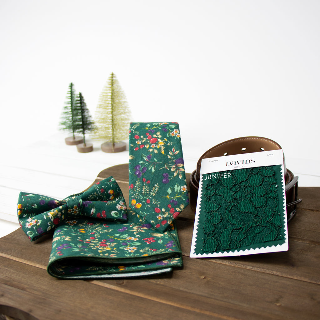 Men's Cotton Floral Print Bow Tie, Juniper (Color F51)