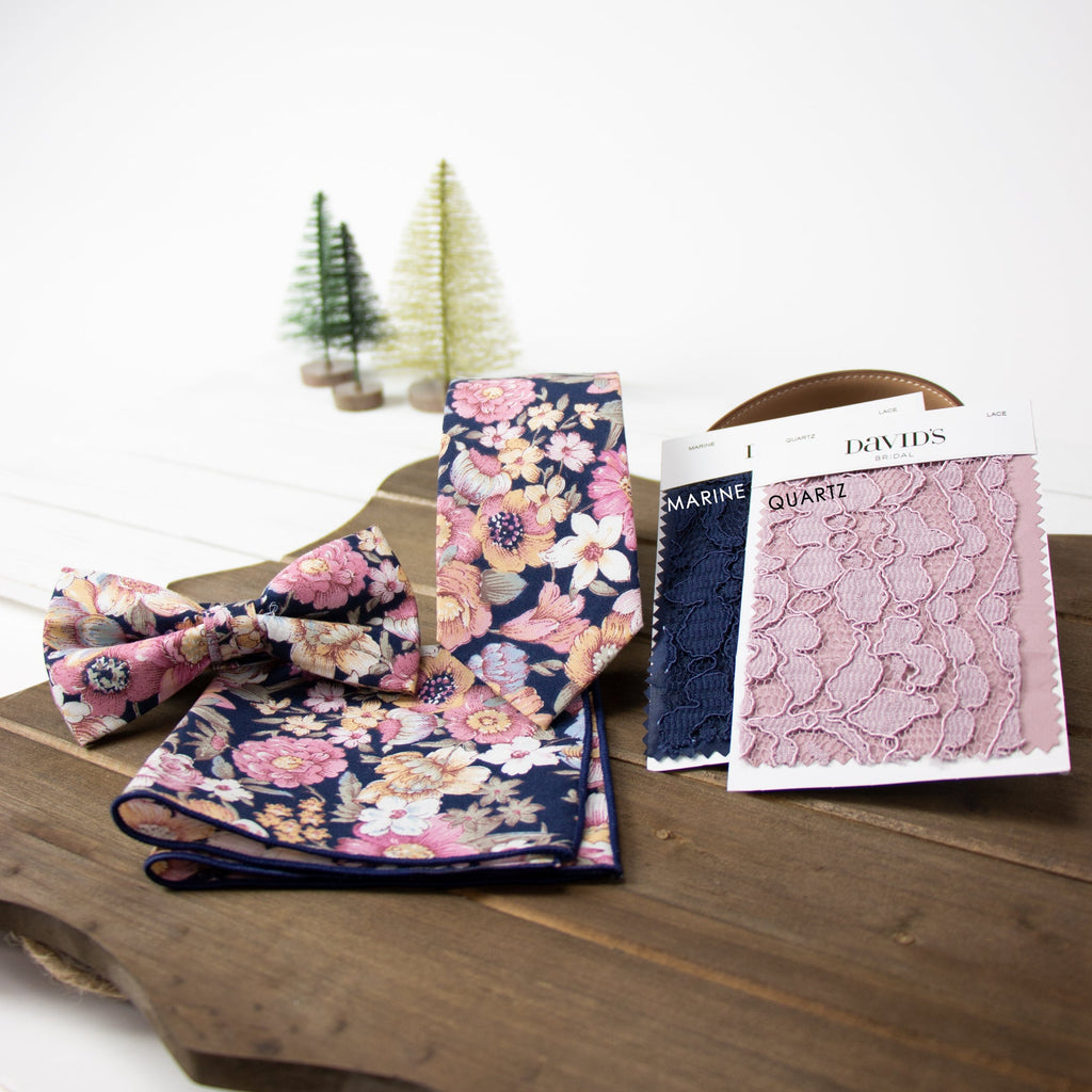 Boys' Cotton Floral Pre-tied Bow Tie, Quartz (Color F52)