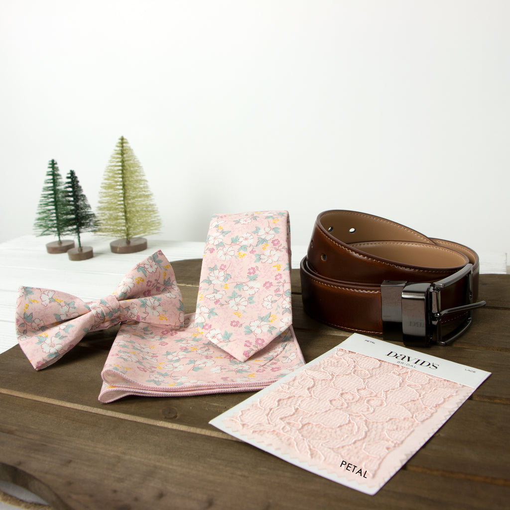Men's Cotton Floral Print Pocket Square, Blush Pink (Color F60)