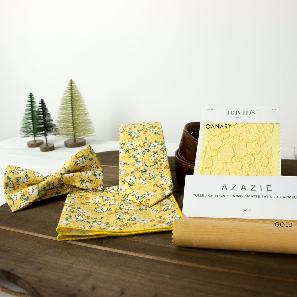 Men's Cotton Floral Print Pocket Square, Yellow (Color F61)