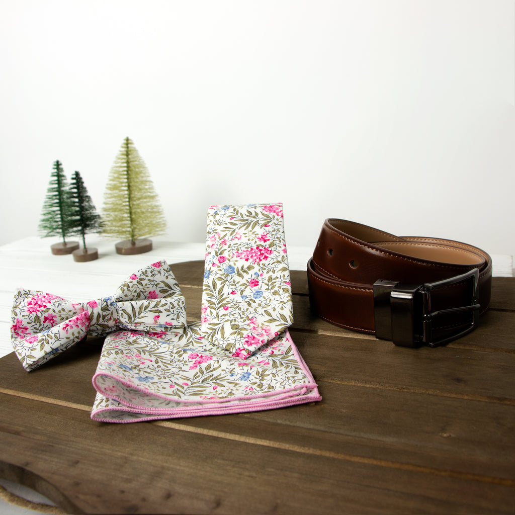 Boys' Cotton Floral Print Pocket Square, Blue Pink (Color F64)