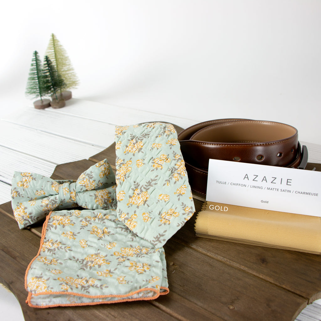 Men's Salt Shrinking Seersucker Cotton Floral Print Bow Tie, Sage (Color FS03)