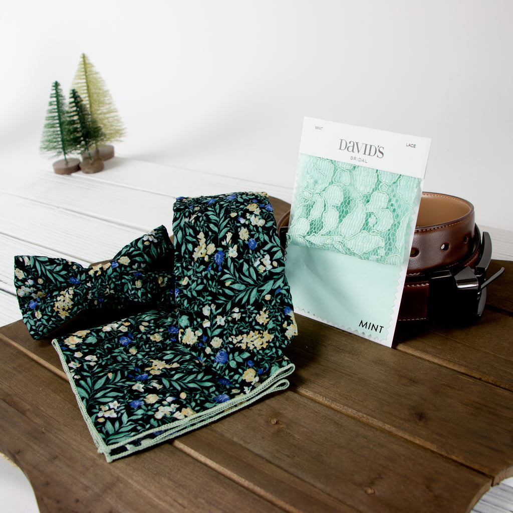 Men's Salt Shrinking Seersucker Cotton Floral Print Pocket Square, Black Green (Color FS09)