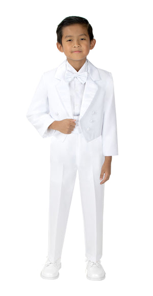 Boys' White Classic Tuxedo with Tail