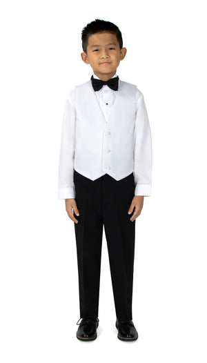 Boys' White Top and Black Pants  Modern Fit Tuxedo Set without Tail