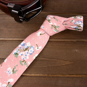 Men's Floral Necktie and Pocket Square Handkerchief Hanky Set, Light Pink (Color F18)