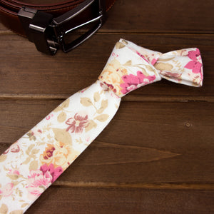 Men's Floral Necktie and Pocket Square Handkerchief Hanky Set, Peach (Color F25)